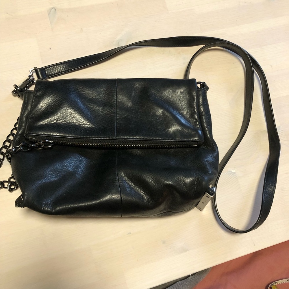 Black leather Botkier purse with chain detail on zipper